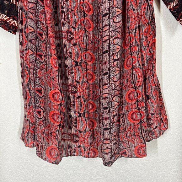 Anthropologie Tunic Blouse Top Flowy Tribal Print Red Black Pullover Small - Picture 6 of 9